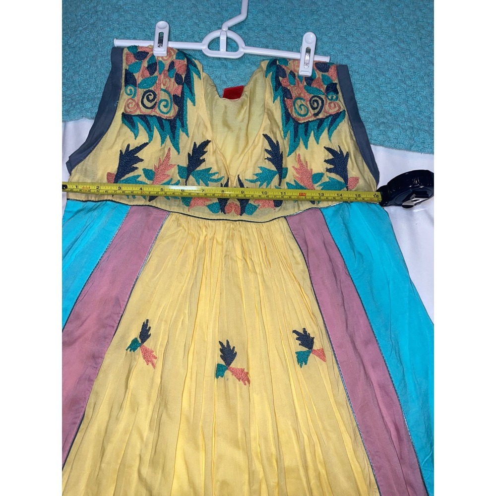 Vintage Cotton Embroidery Color Block Hippie Festival Boho Dress - Picture 6 of 9